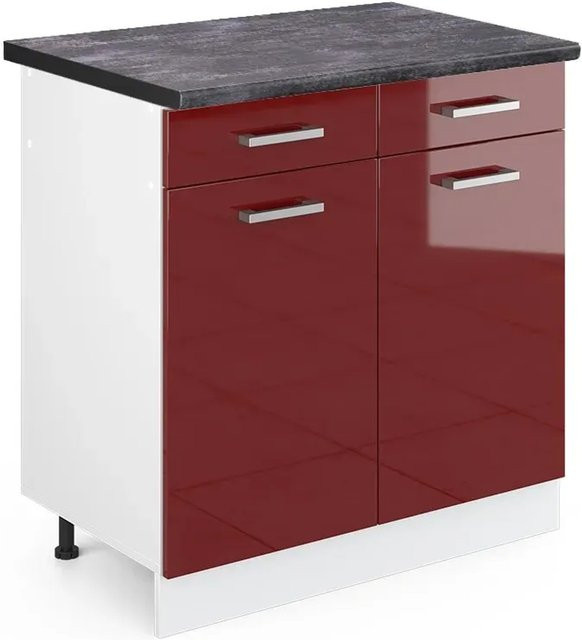 Vicco Küchenunterschrank R-Line in Bordeaux Hochglanz und Weiß mit Anthrazit, B/T/H: 80 x 60 x 81,6 cm - Bild 1