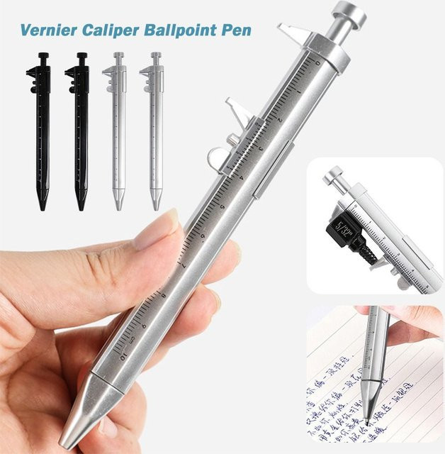 Kreativer Gelstift mit integriertem Kunststoff-Schiebemaßstab, 1,0 mm Kugelschreiber in Silber und Blau für Schule und Büro - Bild 1
