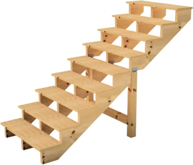 Vinuovo Holztreppe mit 9 Stufen in Braun und Grün ohne Setzstufen, Breite: 100 cm - Bild 1