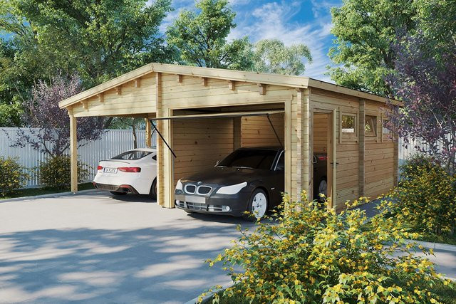 Holzgarage Deluxe mit Carport in den Maßen 7 x 5 m - Bild 1