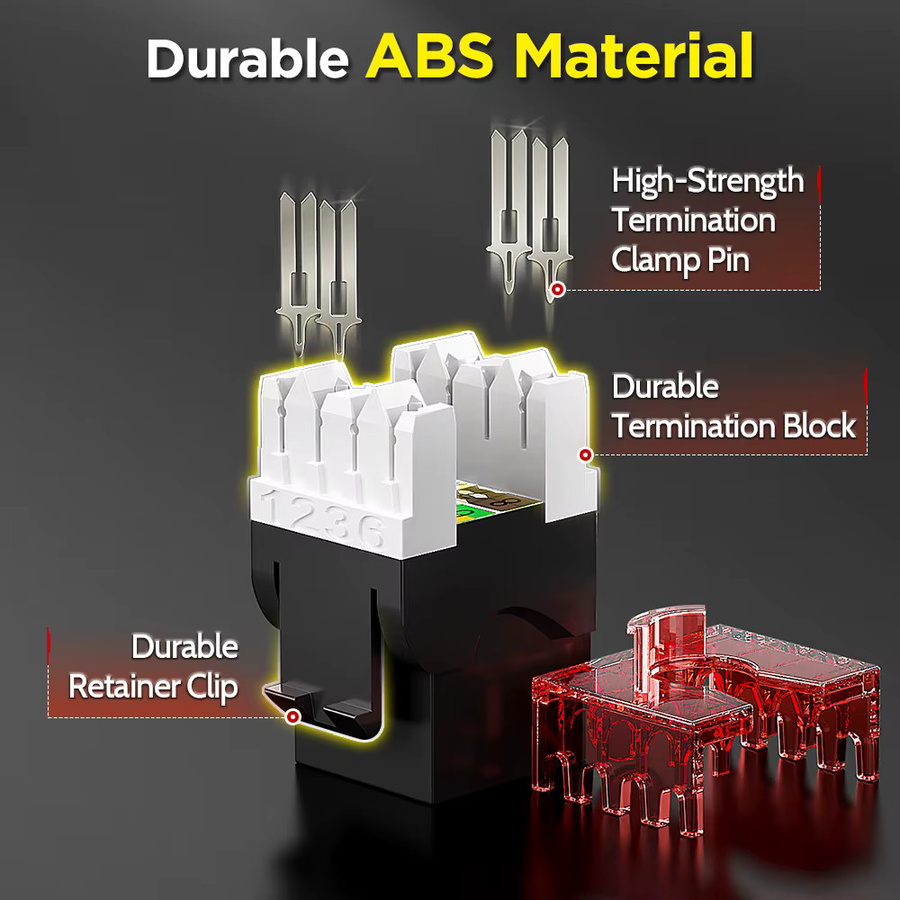 AMPCOM Cat6 RJ45 UTP Keystone Jack Ethernet LAN Netzwerkstecker Modulanschluss, Schwarz, 180-Grad-Punch-Down-Typ, 50U vergoldet - Bild 6