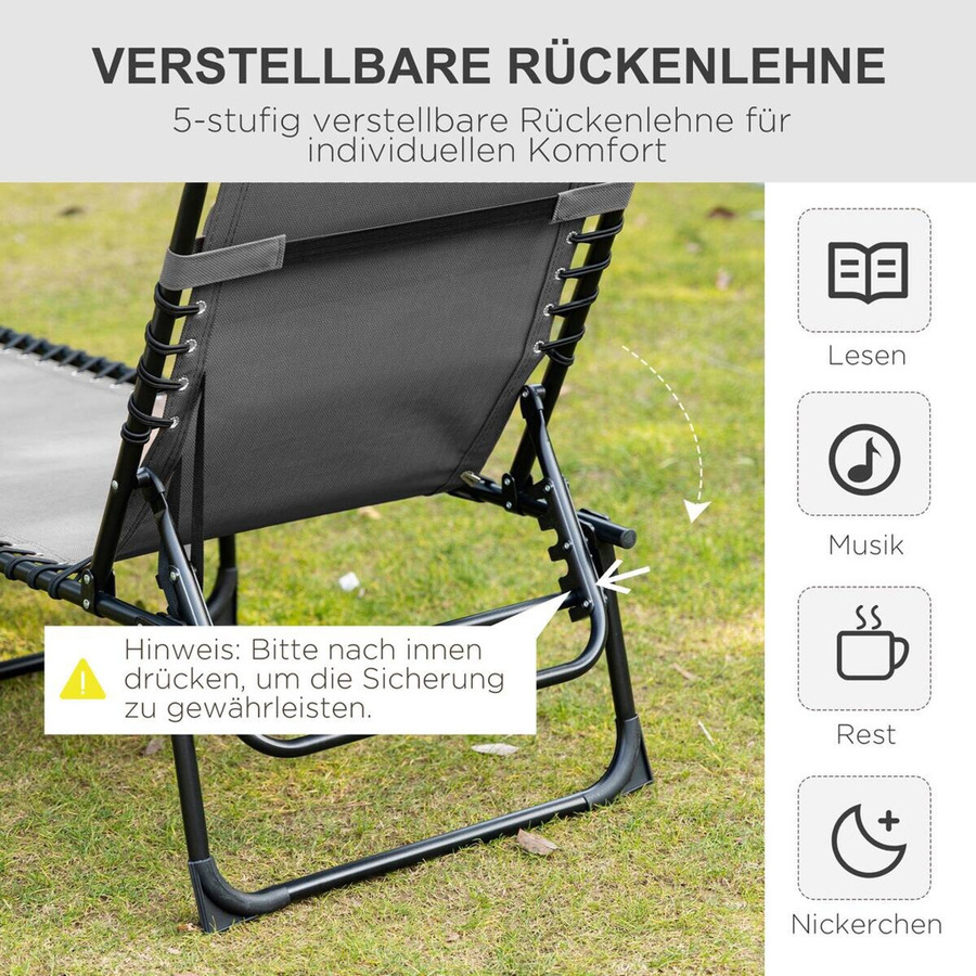 Outsunny Sonnenliege in Schwarz mit verstellbarer Kopfstütze und Textilene-Netzstoff, B/H/L: 58 x 30 x 185 cm - Bild 4