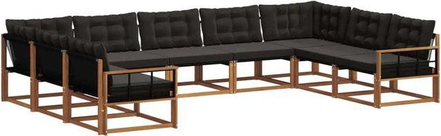 vidaXL Outdoor-Sofagarnitur 9-tlg. in L-Form aus Akazienholz mit Textilene und Kissen, Natur und Schwarz - Bild 1