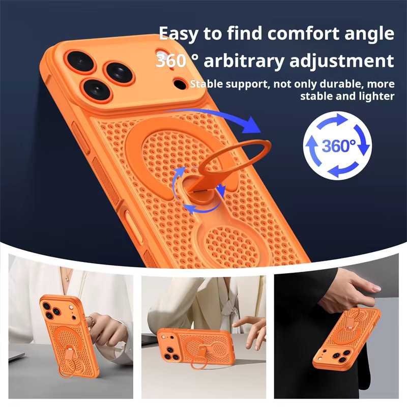 SUNWARD MagSafe Handyhülle mit 360 Grad drehbarem Ringhalter und magnetischer Netz-Wärmeableitung für iPhone 11 bis iPhone 17 Pro Max, Farben: Blau und Orange - Bild 3