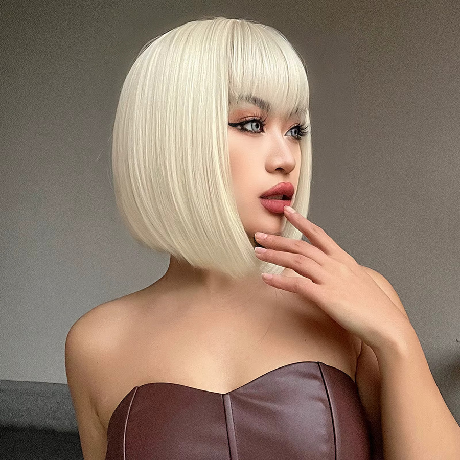 ALAN EATON Synthetik-Perücke, kurzer Bob, blond, mit Pony, Damen - Bild 2