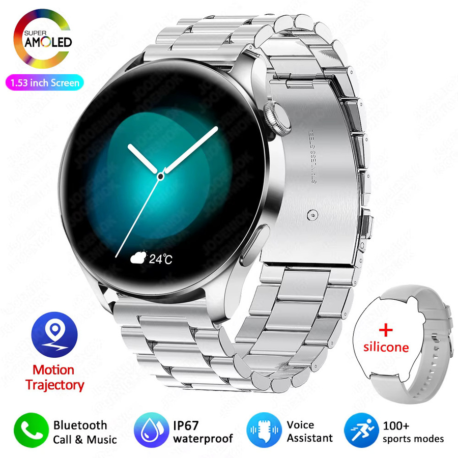 Jooeniok Smartwatch, Edelstahl, Silber, Herren, 44 mm, wasserfest - Bild 7