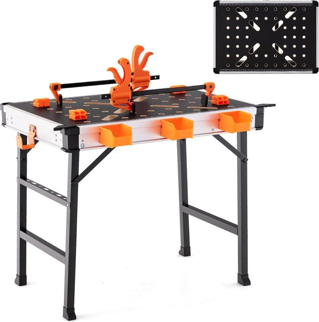GOFLAME Klappbarer Arbeitstisch als Werkbank mit Metallrahmen, 2 Schnellklemmen, 4 Klemmhaken und 3 Werkzeugkästen - Bild 1