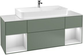 V&B Waschtischunterschrank Finion mit Wandbeleuchtung, Breite: 160 cm, Farbe: Weiß und Olive Matt Lack - Bild 1