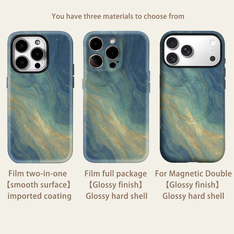 Potdemiel Navy Gilded Wave Magnetische Handyhülle für iPhone 17 16 15 14 13 Pro Max Plus Double-Layer Tough Case in Blau - Bild 2