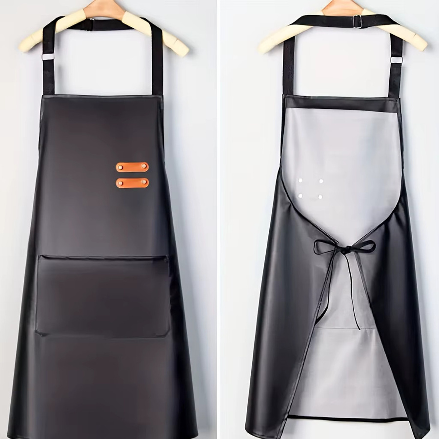 Untior Schürze aus PU-Material in Schwarz oder Braun, wasserdicht und ölfest mit verstellbarem Nackenband und Taschen für Küche, Tierpflege oder Friseursalon - Bild 2
