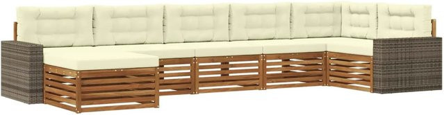 vidaXL Outdoor-Sofagarnitur L-Form aus Massivholz Akazie mit 7 Kissen in Natur und Creme - Bild 1