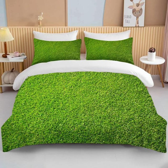 Wiese der Natur 3-teiliges Bettwäsche-Set aus Mikrofaser in Grün, King-Size Doppelbett-Set mit Bettbezug und Kissenbezügen, B/H: 150 x 200 cm - Bild 1