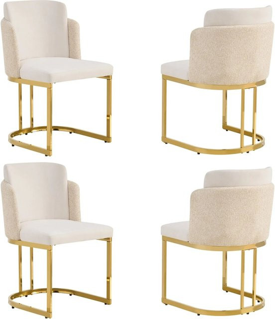 Merax Esszimmerstuhl 4er Set aus Chenille in Beige mit goldenem Metallgestell - Bild 1