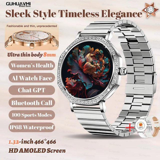 Creative Adorn Smartwatch, Diamant, Edelstahl, Schwarz, Damen - Bild 1