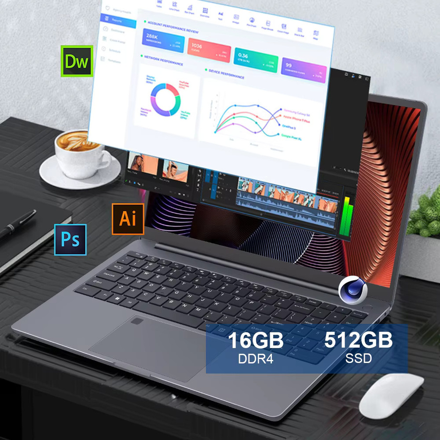 Ninkear A15 Pro Laptop mit 15.6 Zoll FHD IPS Display, AMD Prozessor, 16GB RAM, 512GB SSD, Windows 11 Pro und Fingerabdruck-Sensor, Grau - Bild 4