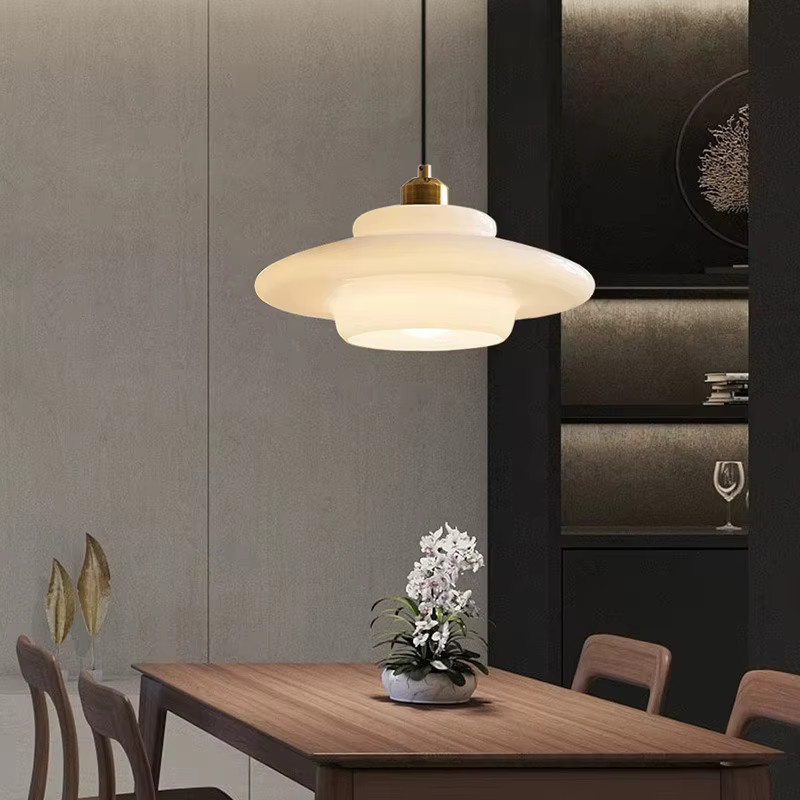 ASCELINA Pendelleuchte Nordic Creme Wind aus Glas und Metall in Weiß mit E27 Fassung für Küche und Esszimmer - Bild 3