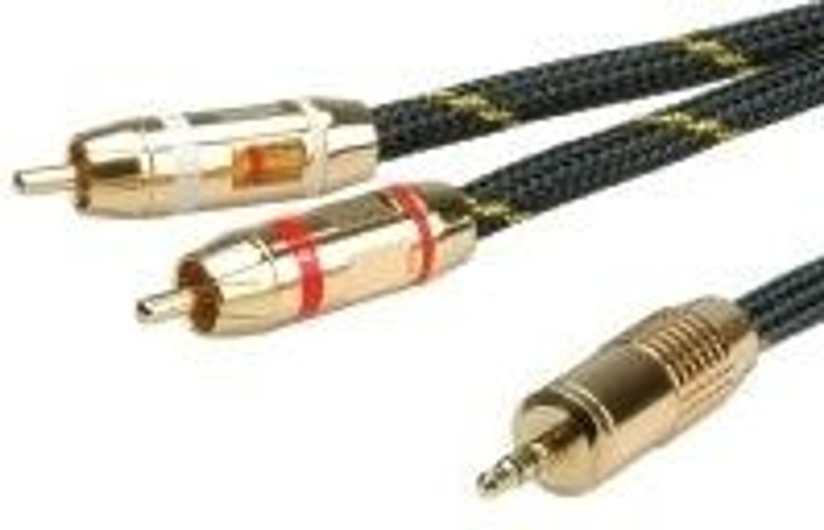 Roline Audio Anschlusskabel 3,5 mm Klinke auf 2x Cinch, 10 m, Schwarz/Gold, geschirmt - Bild 2