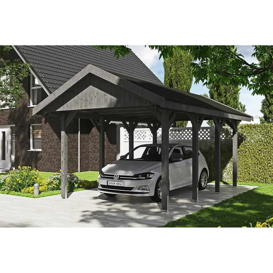 Skan Holz Carport Wallgau Satteldach aus Nadelholz in Grau mit Bitumendachschindeln B: 380 cm, T: 600 cm, H: 313 cm - Bild 2