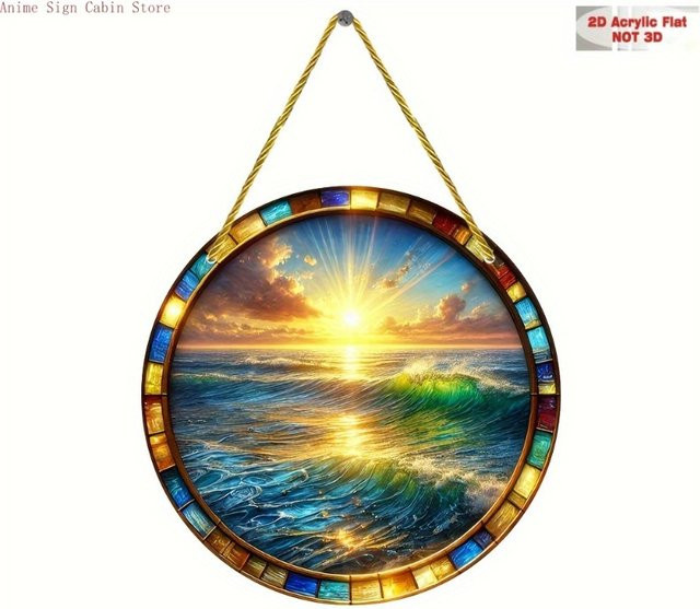 Potdemiel Rundes Acrylgemälde-Kunstschild in Multicolour mit maritimem Design zum Aufhängen - Bild 1