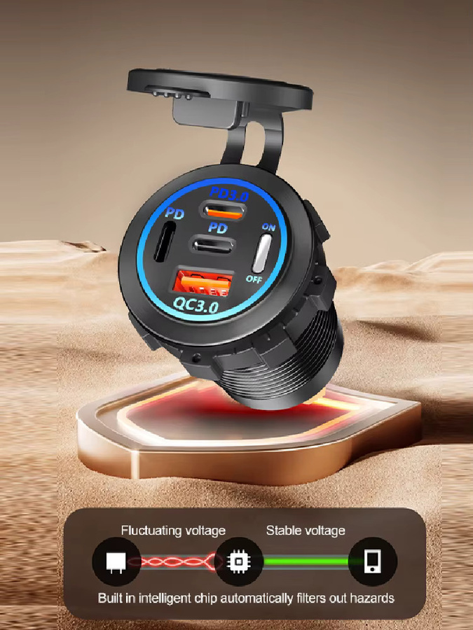 Kebidu USB Auto Ladegerät mit 3/4 Ports, PD und QC 3.0, Voltmeter und USB-C, wasserdicht für 12V/24V, Farbe: Schwarz - Bild 4