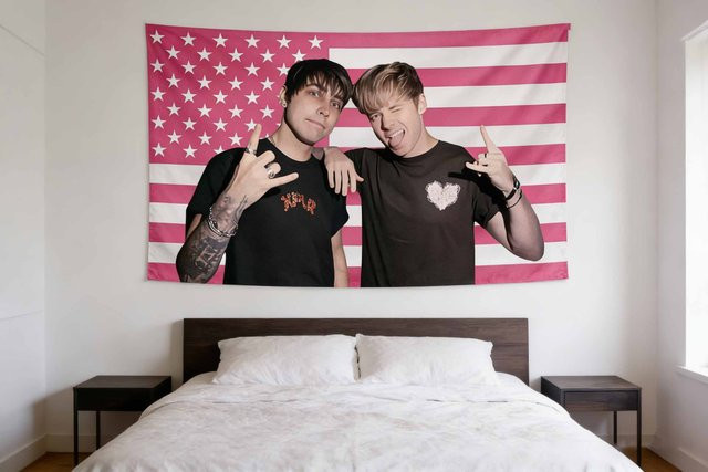 Jake&Johnnie Sam Colby Wandteppich mit amerikanischer Flagge, Sterne und Streifen, Wandbehang in Multicolour, B: 60 cm, H: 40 cm - Bild 1