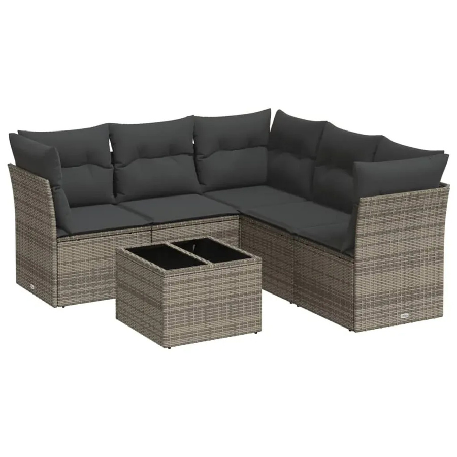 vidaXL 6-teilige Garten-Sofagarnitur aus Poly-Rattan mit Kissen in Grau - Bild 2