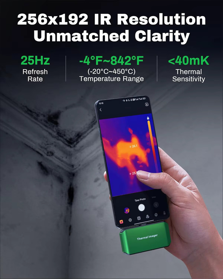AMPBANK M256 Infrarot-Wärmebildkamera mit 256 x 192 Auflösung und 3D-Analyse via USB-TypC für Android in Grün - Bild 2