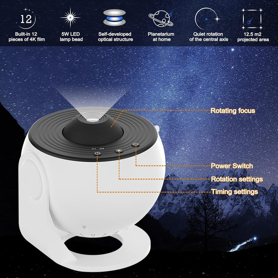 Lemo Nade Galaxie-Projektor 12-in-1 Planetarium mit Sternenhimmel und Sonnensystem als Nachtlicht in Weiß - Bild 6