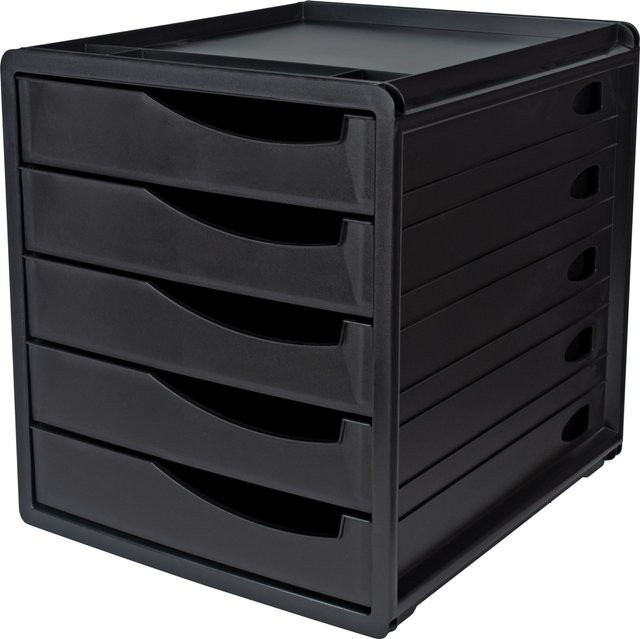 CRELANDO Schubladenbox in Schwarz mit integrierter Stiftablage und mehreren Fächern aus recyceltem Kunststoff, B/T/H: 33,5 x 32,0 x 28,5 cm - Bild 1