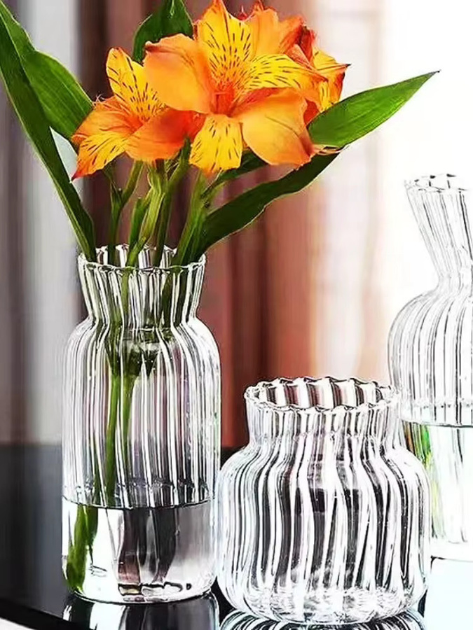 Transparente Hydrokultur-Vase aus Glas im nordischen Design mit Streifenmuster, rund, für dein Pflanzenarrangement - Bild 5
