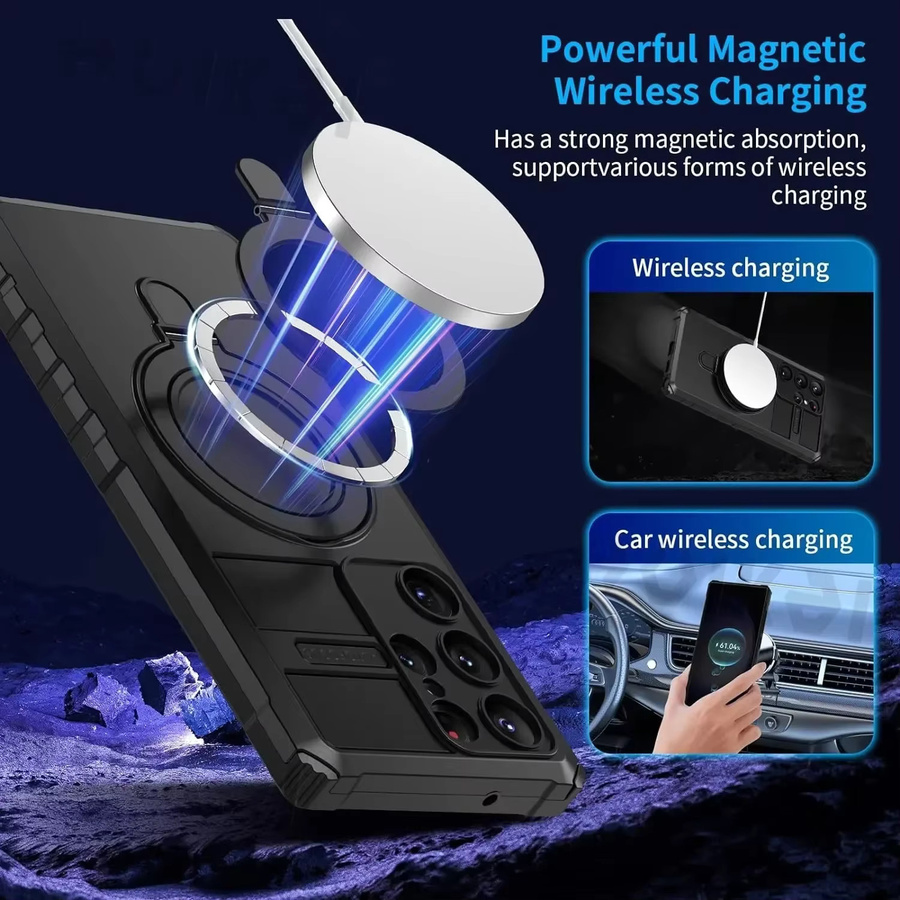 Magnetische MagSafe Handyhülle für Samsung Galaxy S26 S25 S24 S23 S22 S21 Ultra mit Ringhalter und Standfunktion in Schwarz und Grün - Bild 2