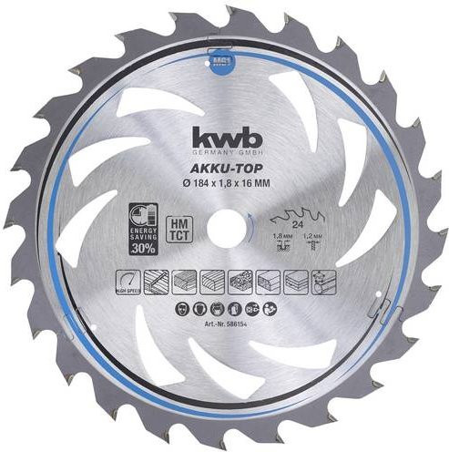 Kwb Hartmetall Kreissägeblatt für Holz und Kunststoff, Farbe: Silber, Durchmesser: 184 mm, Bohrung: 16 mm, Blattstärke: 1.2 mm, 24 Zähne - Bild 1