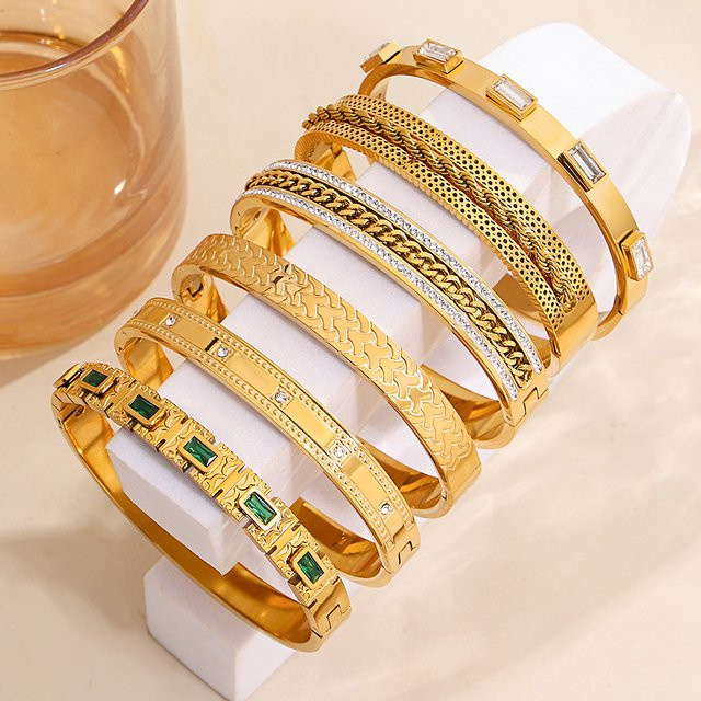 Greatera Fashion Armband, Edelstahl, 18K vergoldet, Grün, Zirkon, Damen - Bild 1