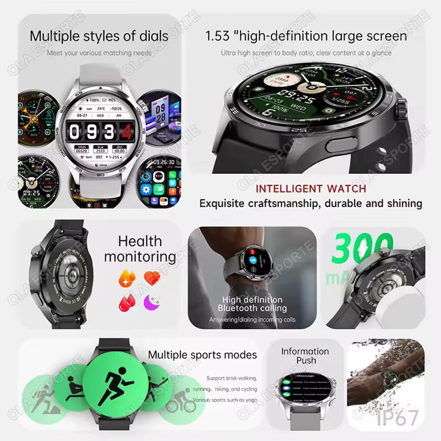 Ola Esporte Watch 5 Pro GPS NFC Smartwatch für Herren in Schwarz mit AMOLED-Bildschirm, Herzfrequenzmesser und Bluetooth-Anrufen, IP68 wasserdicht - Bild 2