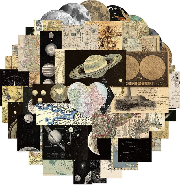 50 Stück Vintage Planet Karte Aufkleber aus PVC in Multicolour für DIY Scrapbooking und Dekoration - Bild 1