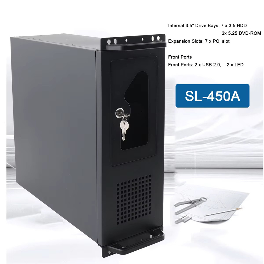 Industrielles 4U Rackmount-Gehäuse für ATX-Mainboards in Schwarz mit 7-Bay 3,5-Zoll-HDD-Speicher, 2x DVD-ROM, 7 PCIe-Steckplätzen, 120-mm-Lüfter und Front-Staubfilter - Bild 8