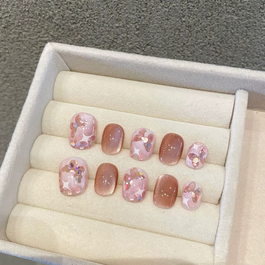 YADORNOS Kunstnägel, rosa, mit Schleife und Diamant-Dekor, glänzend - Bild 1