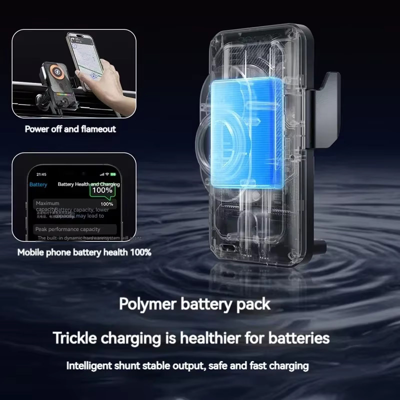 VIKEFON Auto Drahtlose Ladestation mit Auto-Clamping und 360 Grad Rotation, RGB Schnellladehalterung für iPhone 12-17 und Samsung, Schwarz/Multicolor - Bild 4