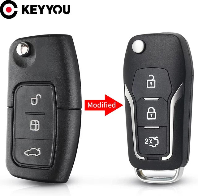 KEYYOU Modifizierte Flip Klapp Fernbedienung Auto Schlüssel Shell für Ford Focus 2 3 Mondeo Fiesta Galaxy C-MAX in Schwarz - Bild 1