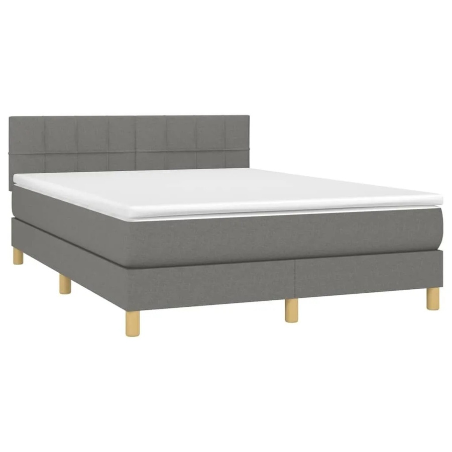 vidaXL Boxspringbett mit Matratze in Dunkelgrau, Hybridbett mit LED-Unterbettbeleuchtung und USB-Ladeport, B/T: 140 x 190 cm - Bild 2