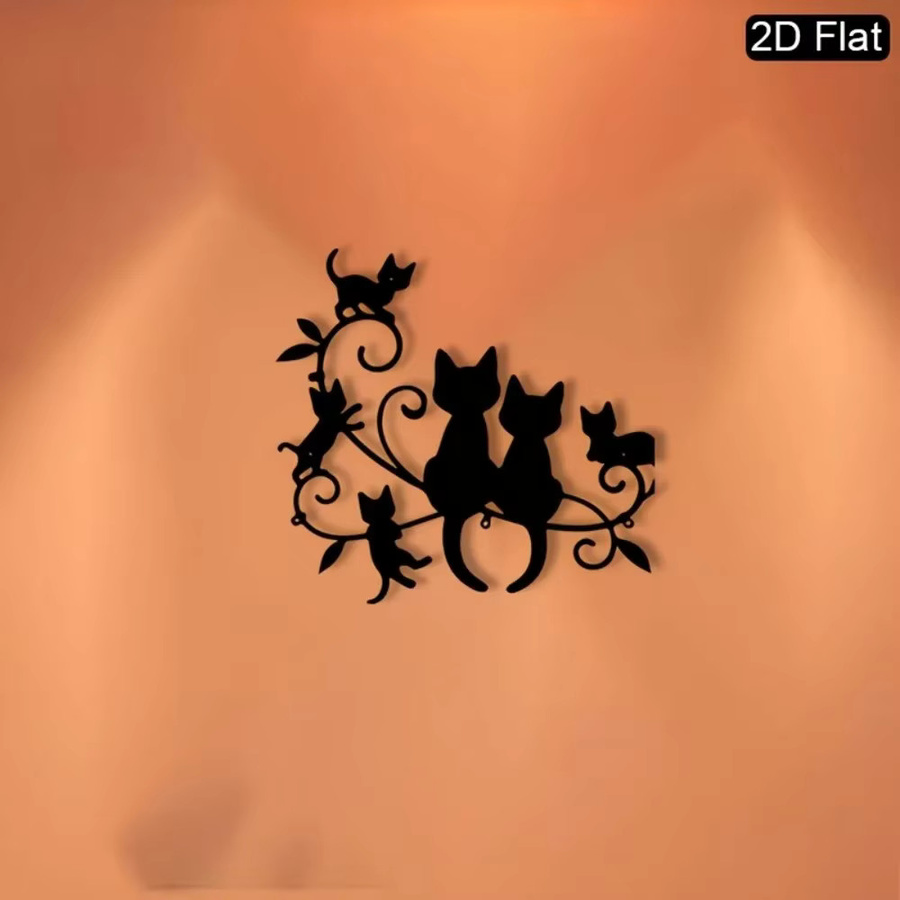 CIFBUY Metall-Katzen-Wandkunst als 2D Eisenskulptur zur Wandmontage für Wohnzimmer und Garten - Bild 2