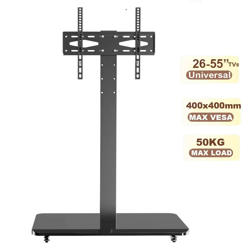 BEISHI Rollbarer TV-Ständer in Schwarz, mobiler TV-Wagen für 26–65 Zoll Fernseher bis 50 kg, höhenverstellbares Metallgestell mit Rollen - Bild 3