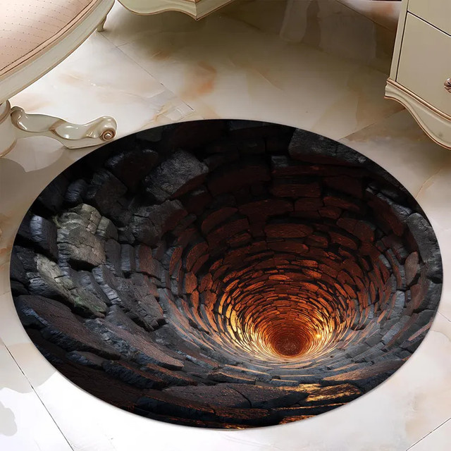 Lava Abyss Runder Teppich mit 3D-Illusion in Multicolour, Weich und Rutschfest für Wohnzimmer und Schlafzimmer - Bild 1