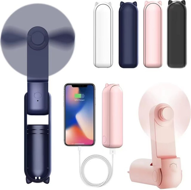 XIAOTREE Tragbarer Mini-Handventilator in Pink, wiederaufladbarer USB-Taschenventilator mit Powerbank-Funktion - Bild 1