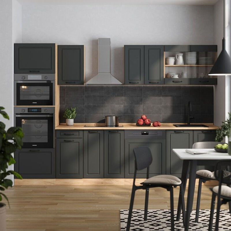 Vicco Küchenzeile R-Line Landhaus in Anthrazit und Eiche Natur mit Hochschrank, Breite: 300 cm - Bild 1