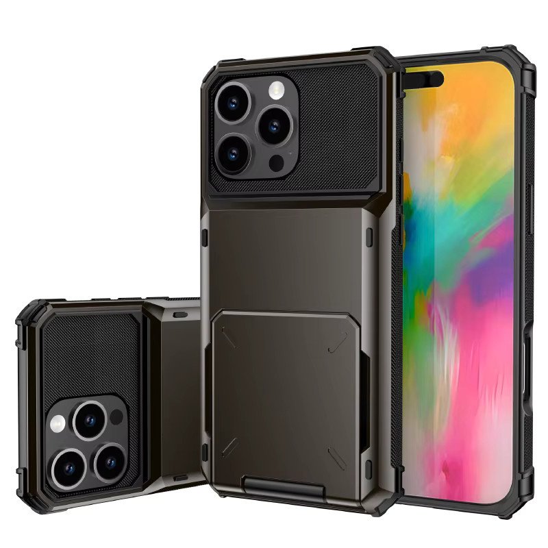 Stoßfeste Flip-Wallet Handyhülle mit Kartenfach für dein iPhone 16 15 14 13 12 11 Pro Max Mini in Schwarz oder Lila - Bild 2