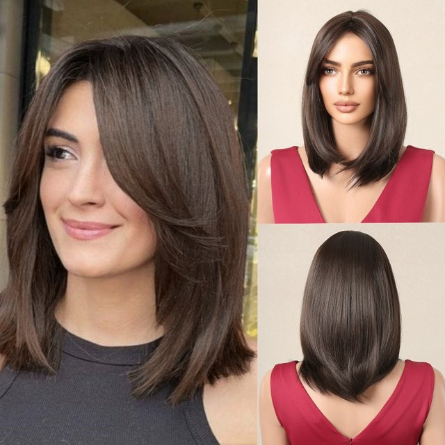EASIHAIR Perücke, Ombre, braun schwarz, kurz geschichtet, mit Pony, Damen - Bild 1
