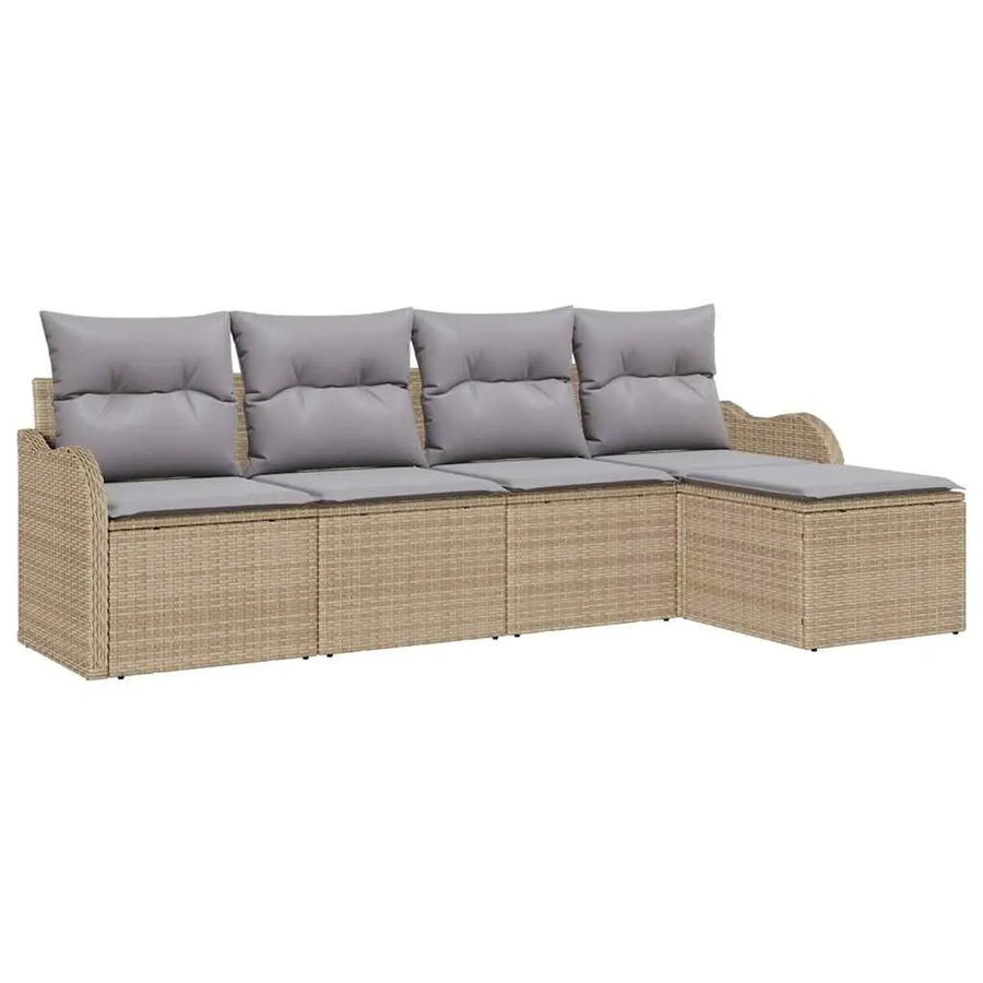 vidaXL Garten-Sofa-Set aus Polyrattan in Beige mit Kissen und Ottoman, 5-teilige L-Form Lounge-Garnitur für Garten, Balkon und Terrasse - Bild 2