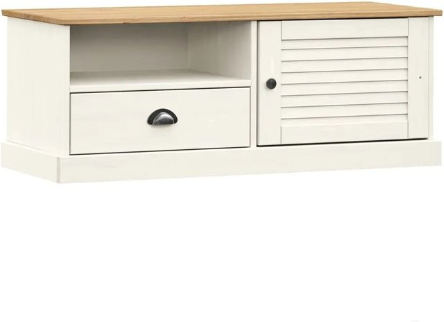 vidaXL TV-Schrank VIGO in Weiß aus massivem Kiefernholz mit Jalousie-Design, B/T/H: 106 x 40 x 40 cm - Bild 1