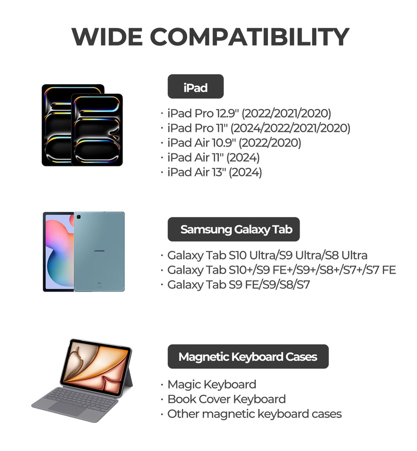 DEXNOR Magnetische Halterung für iPad Magic Keyboard und Samsung Galaxy Tab Book Cover, MagSafe-kompatibler verstellbarer Ständer, Schwarz - Bild 6